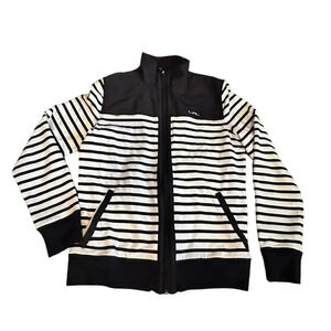 L-RL Lauren Active Ralph Lauren Black & White Striped Zip Up Jacket Size S